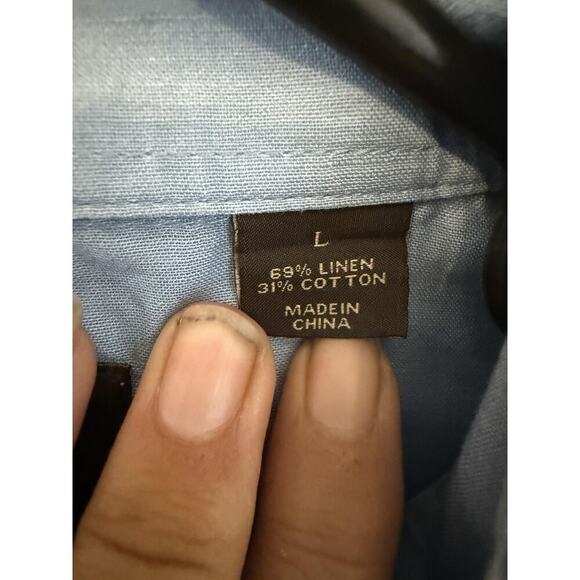 Tasso Elba Shirt Mens Large Linen Short Sleeve Button Up Pocket Summer Casual - Picture 3 of 7